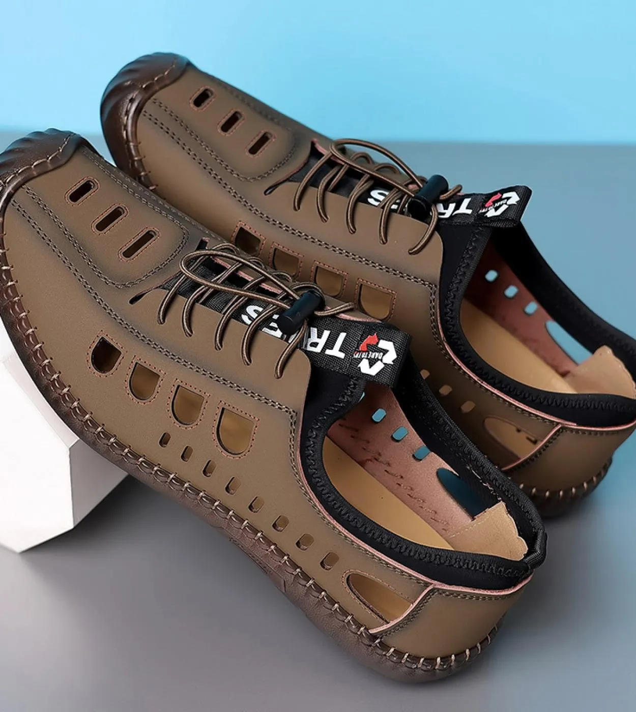 2023 Estate Uomo Sandali Allaperto Comfort Traspirante Scarpe In Pelle Elastica Da Uomo Moda Maschile Piatta Casual Pelle Trafo