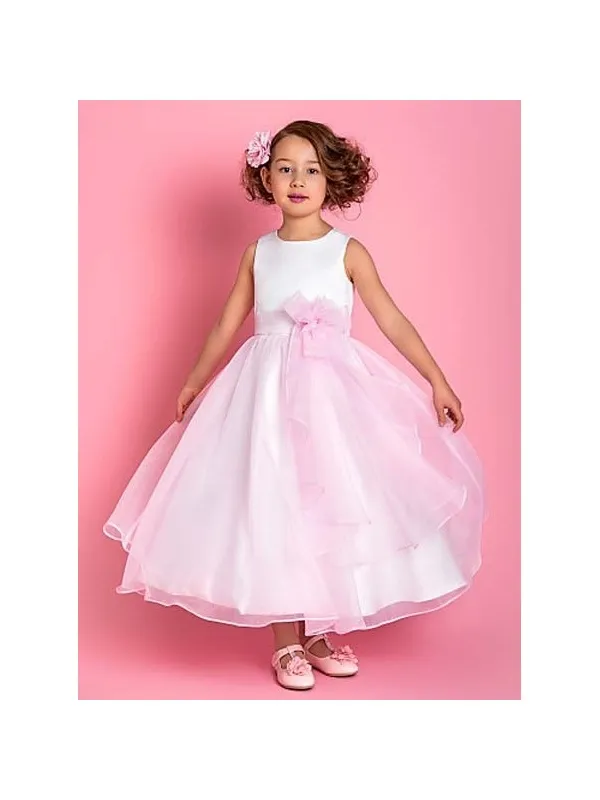 Abito prima comunione damigella matrimonio bianco e rosa