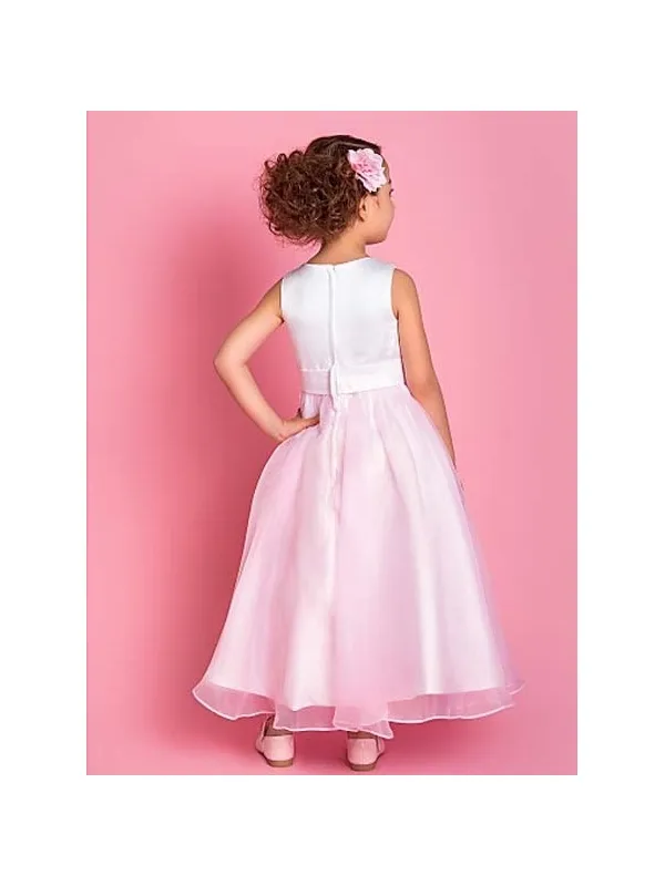 Abito prima comunione damigella matrimonio bianco e rosa