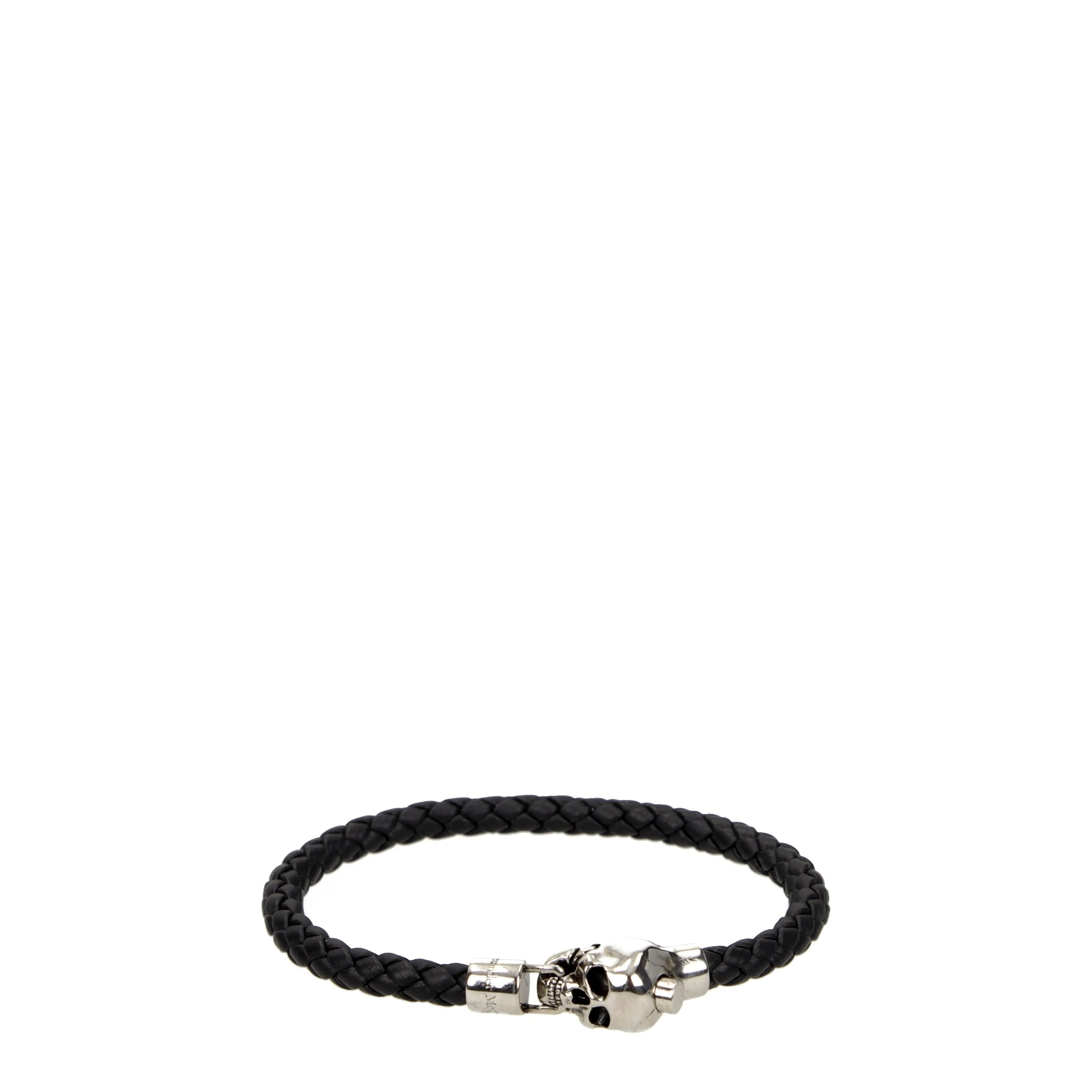 Alexander McQueen Bracciali Uomo Pelle Nero/Argento
