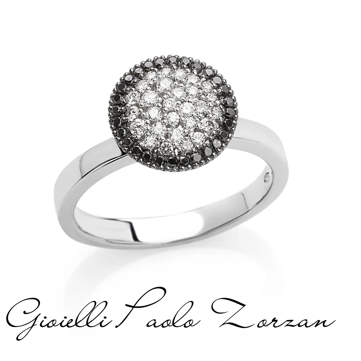 Anello Artlinea Oro bianco con Pavé Diamanti Bianchi e Neri AD728-LL