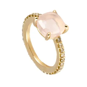 ANELLO BABY IN ORO ROSA E QUARZO ROSA E BRILLANTI BROWN MIS 14