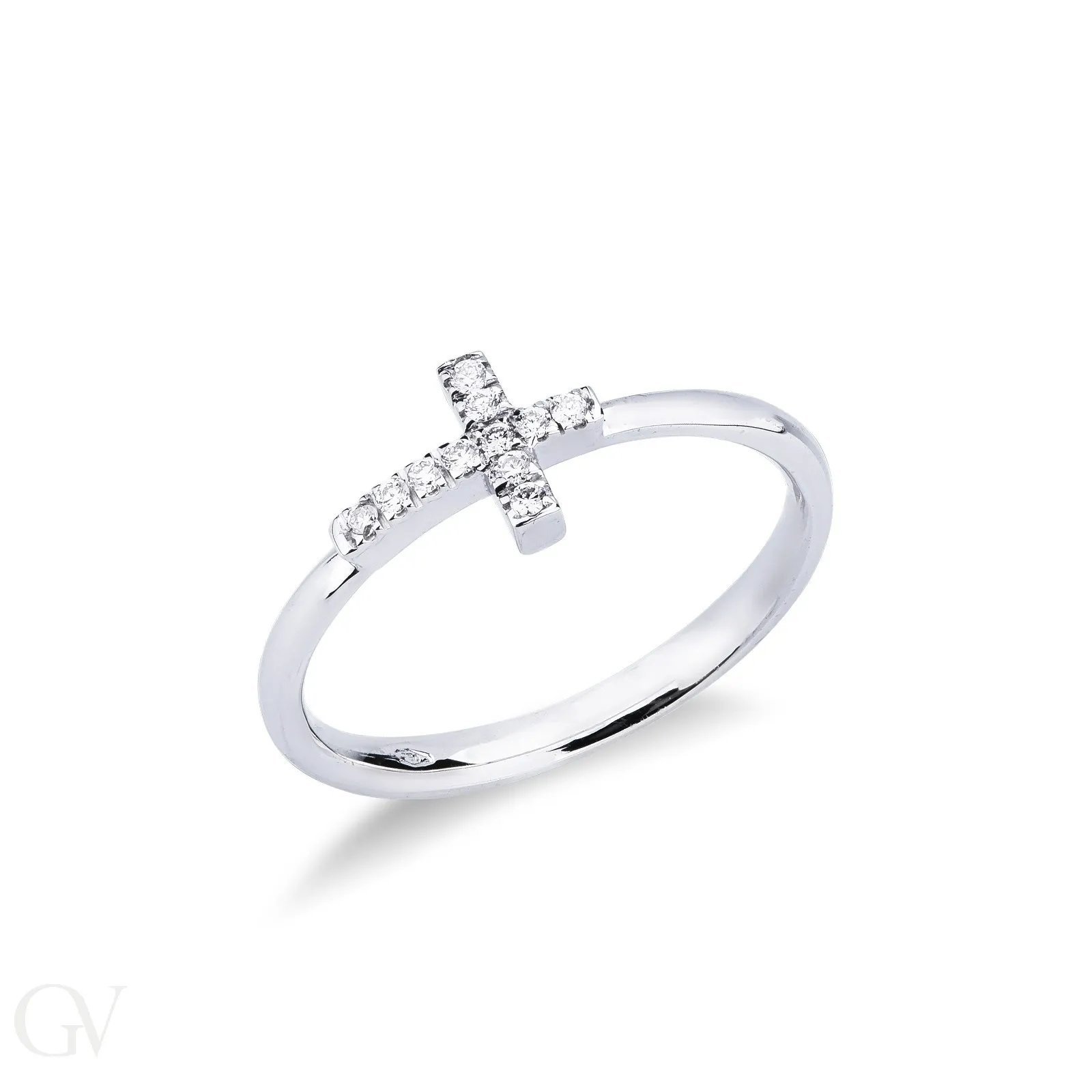 Anello croce  in oro bianco 18k e diamanti.