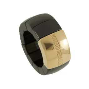 ANELLO DOMINO IN CERAMICA NERA CON LOGO ORO ROSA MIS 13