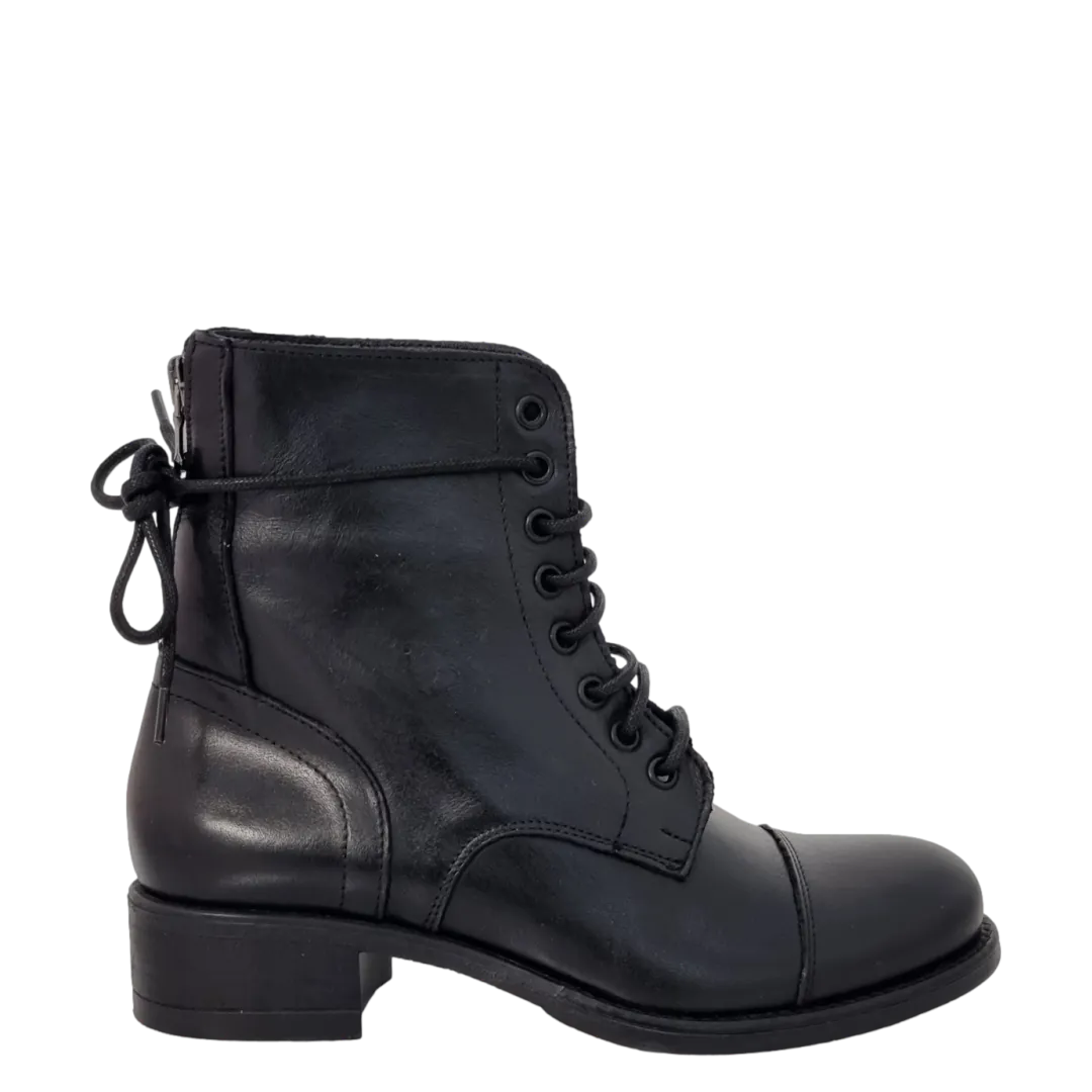 Anfibio stringato biker alla caviglia in pelle nero F/W