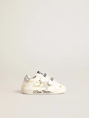 Baby School con stampa a fiori e stella in suede grigio ghiaccio