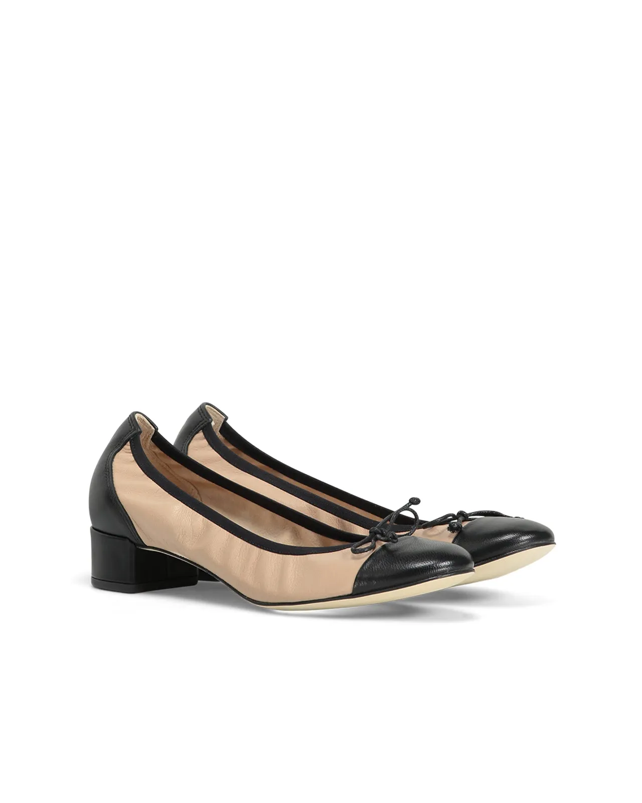 Ballerina con tacco nappa nude + nero