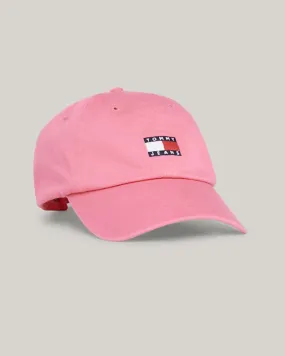 Berretto rosa a visiera in cotone organico con bandiera logo ricamata