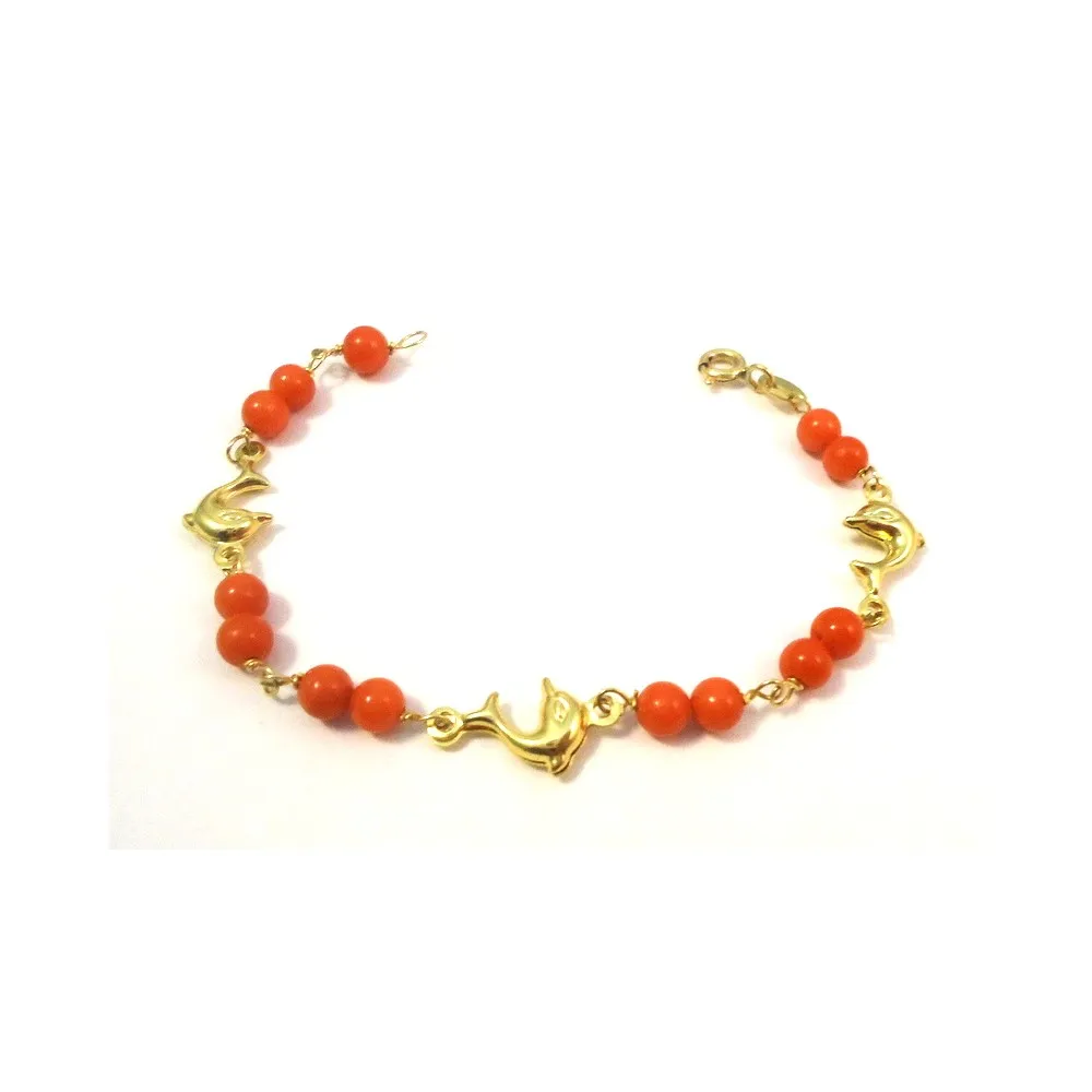 BRACCIALE IN ORO GIALLO 18 KT E CORALLO