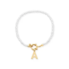 Bracciale Mediterraneo Donna con Perle e Iniziale in Argento 925 Dorato e Bianco