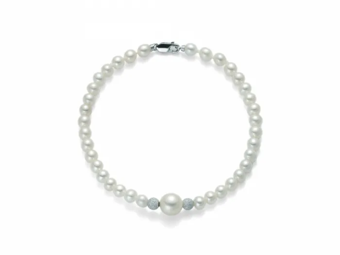 Bracciale Miluna in oro bianco 18kt con Perle e 2 sfere diamantate PBR1410
