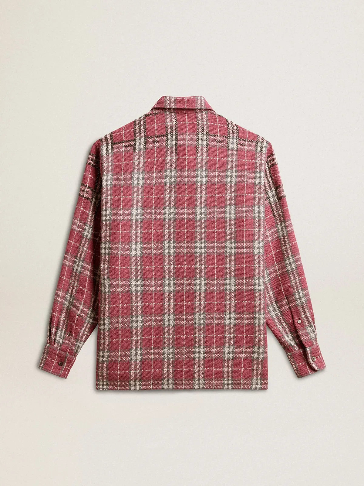 Camicia fit boxy con ricamo a quadretti color rosa sabbia e grigio