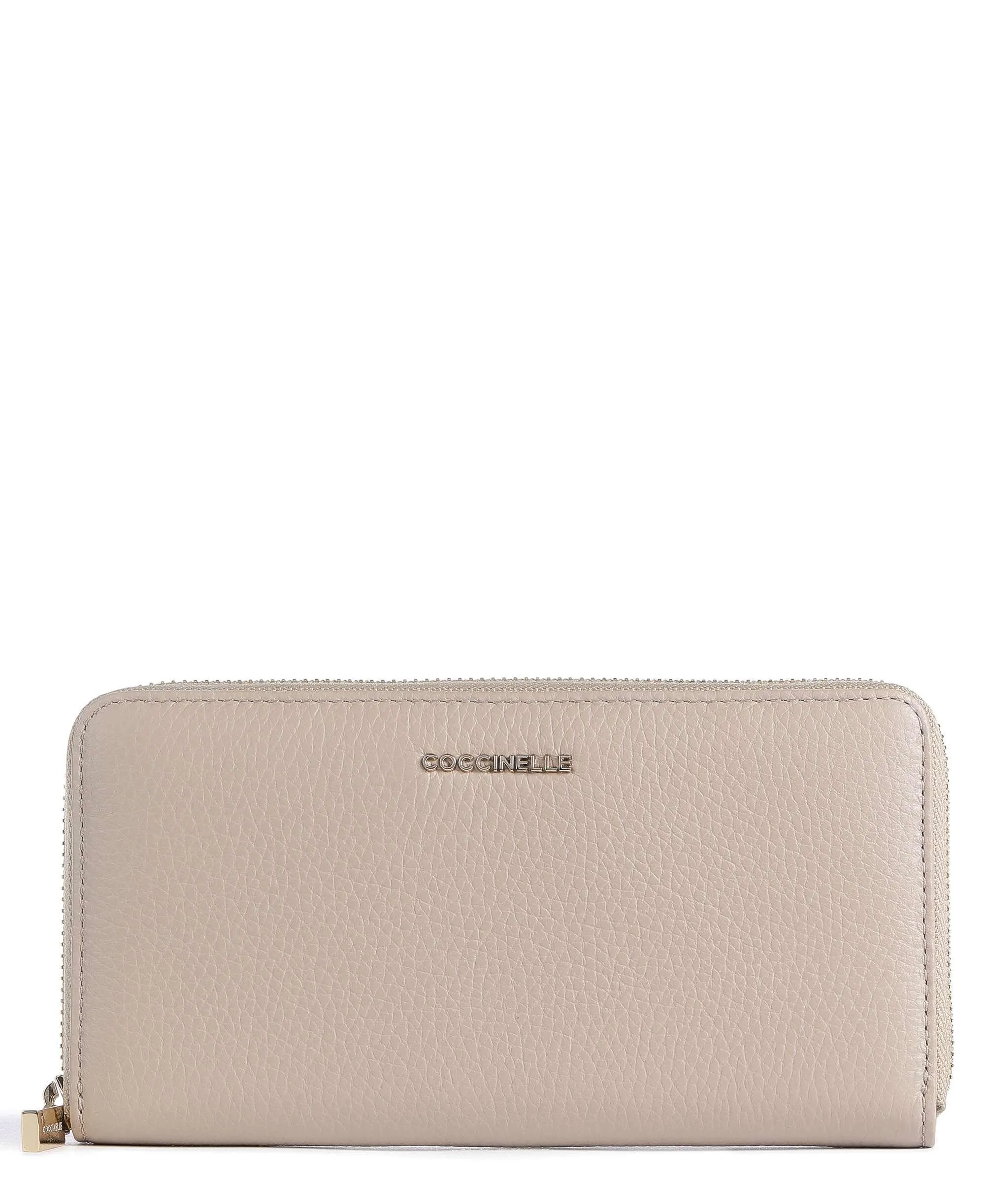  Coccinelle Metallic Soft Portafoglio pelle granulata beige  