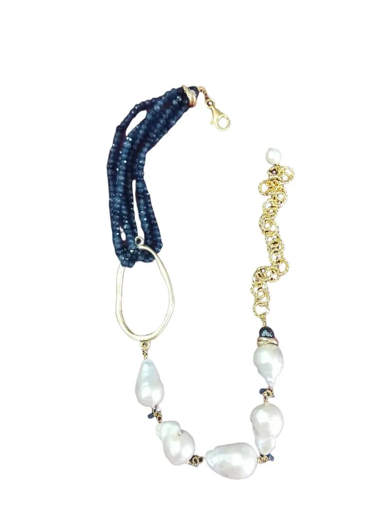 Collana Multifilo con Agata Blu e Perle Barocche