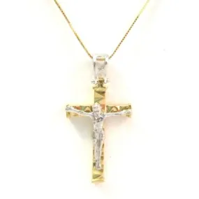 COLLANA UNISEX CON CROCIFISSO IN ORO GIALLO E BIANCO 18 KT
