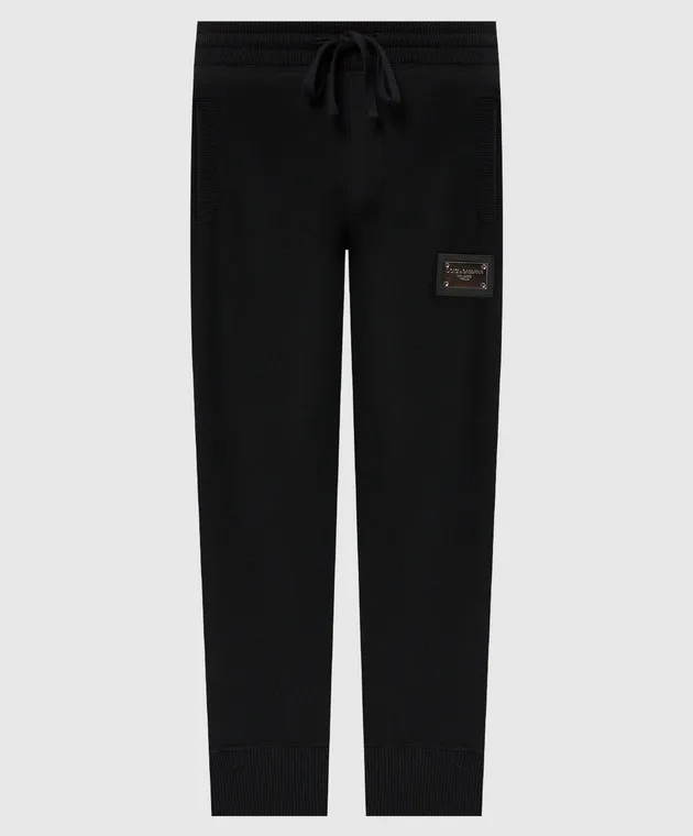 Dolce&Gabbana Joggers neri in lana e cashmere con logo metallico GXO34TJEMQ3