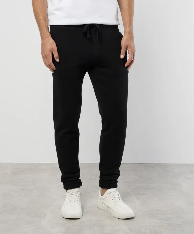 Dolce&Gabbana Joggers neri in lana e cashmere con logo metallico GXO34TJEMQ3