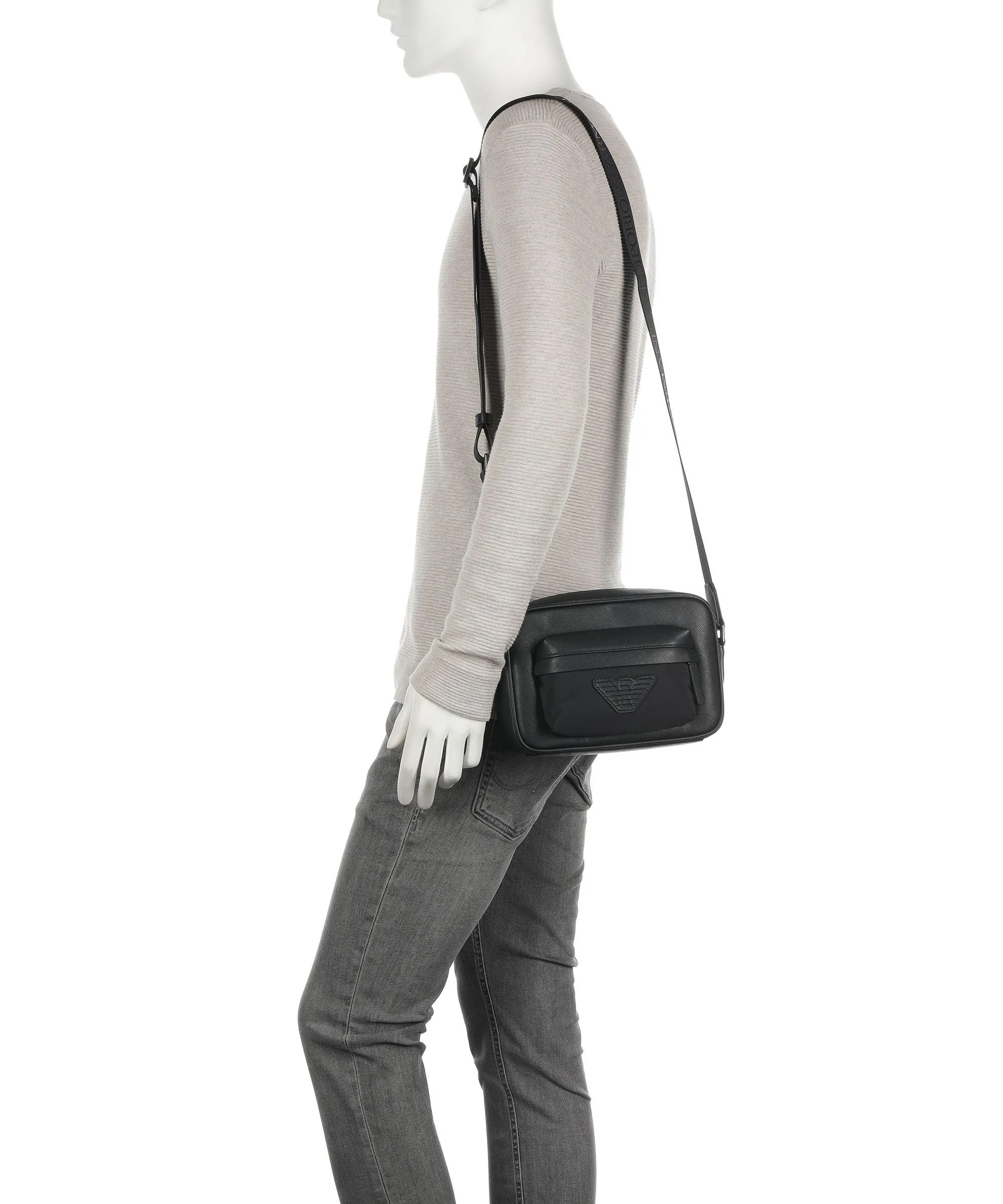  Emporio Armani New Regenerated Borsa a tracolla pelle sintetica, poliammide nero  