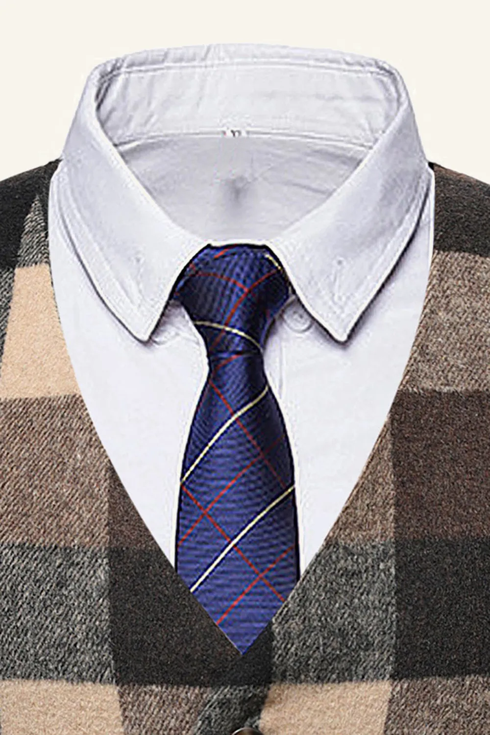 Gilet a quadri abito da uomo con rever marrone