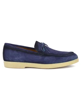 J.J. ITALIAN LUXURY ARTCRAFT uomo scarpa mocassino suede blu EDO2