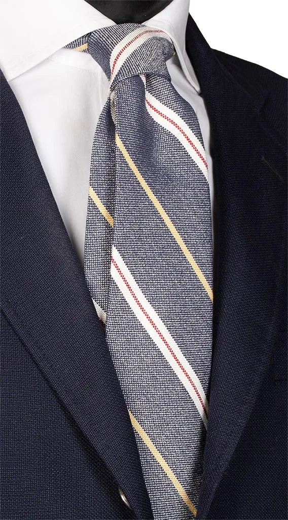Man Beige White Linen Silk Tie Yellow Red Stripes 5947