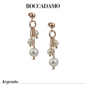 Orecchini placcati oro rosa a ciuffo con perle naturali    