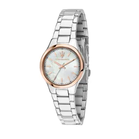 Orologio Al Quarzo Maserati Attrazione R8853151503 Cassa Rotonda Acciaio Bicolore Bianco / Rosa 30 mm Quadrante Bianco Cinturino
