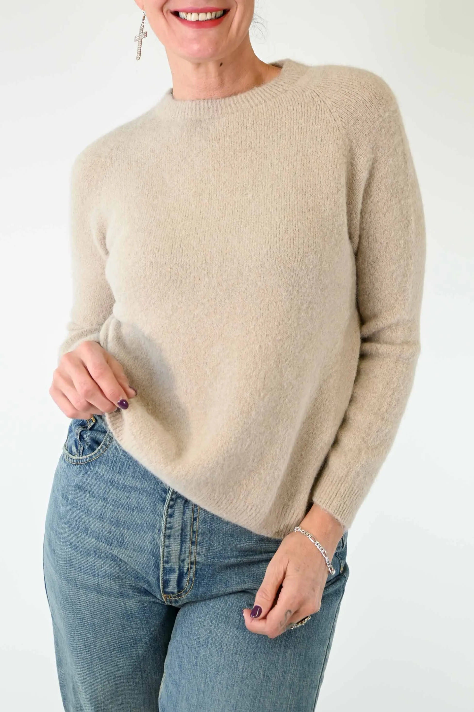 PULL MANICA LUNGA IN ALPACA COLOR BEIGE