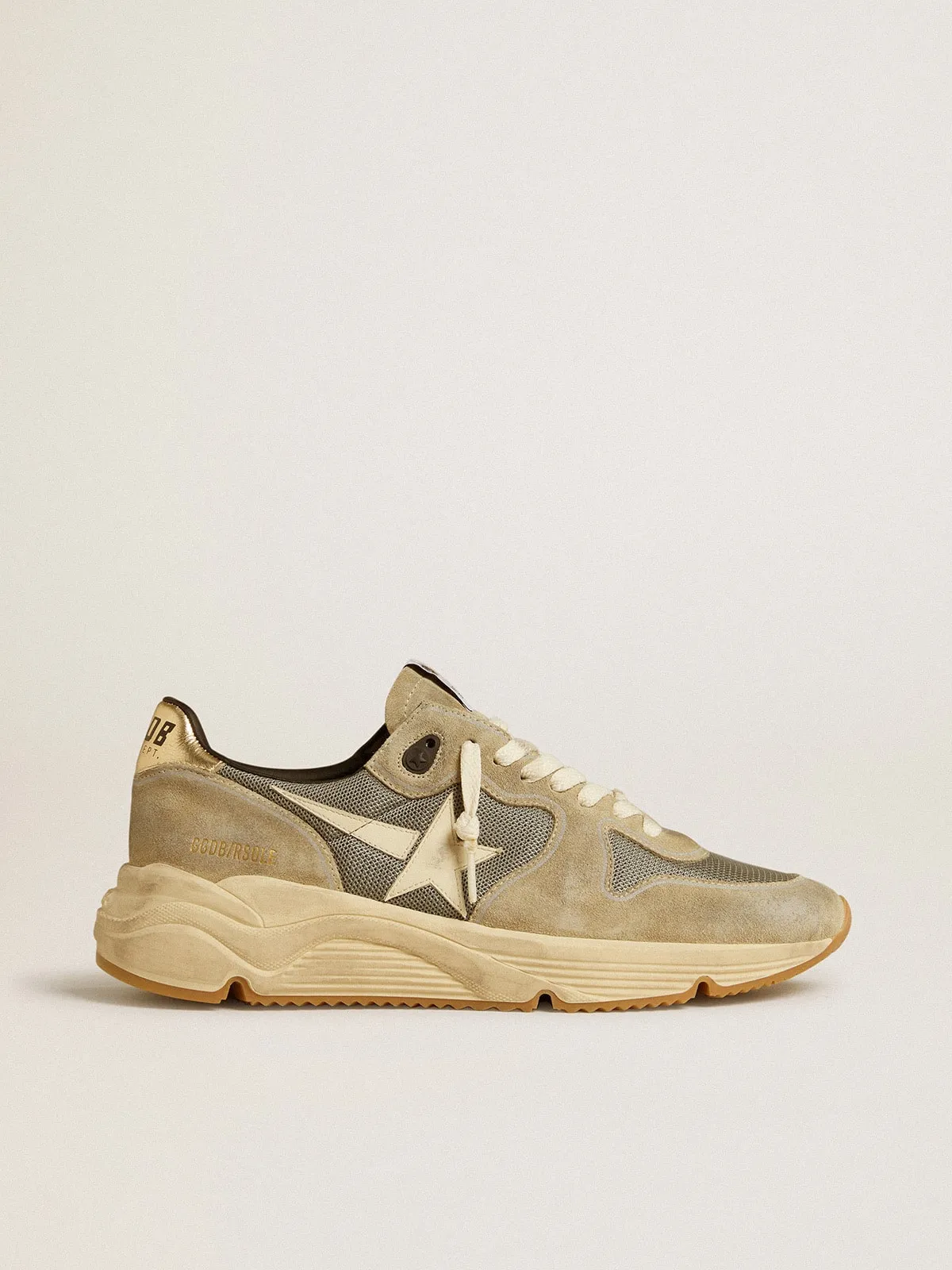 Running Sole in suede grigio con stella bianca e talloncino bianco