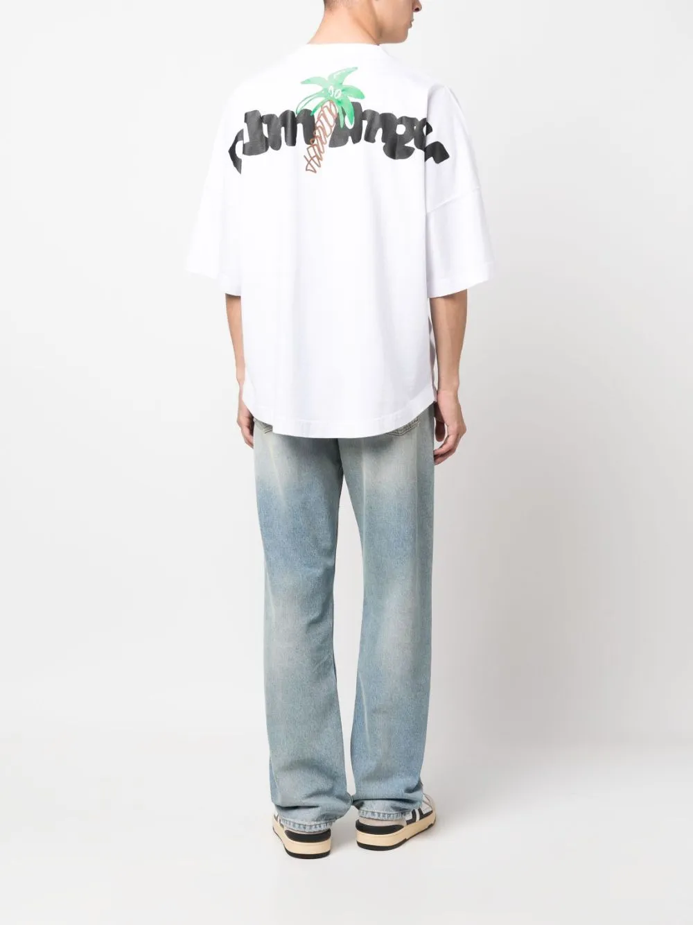 t-shirt bianca logo sul retro