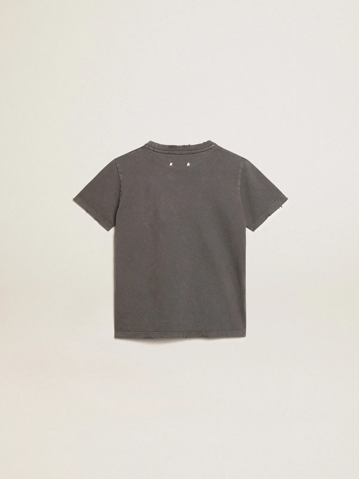 T-shirt di colore grigio da bambino dal trattamento distressed