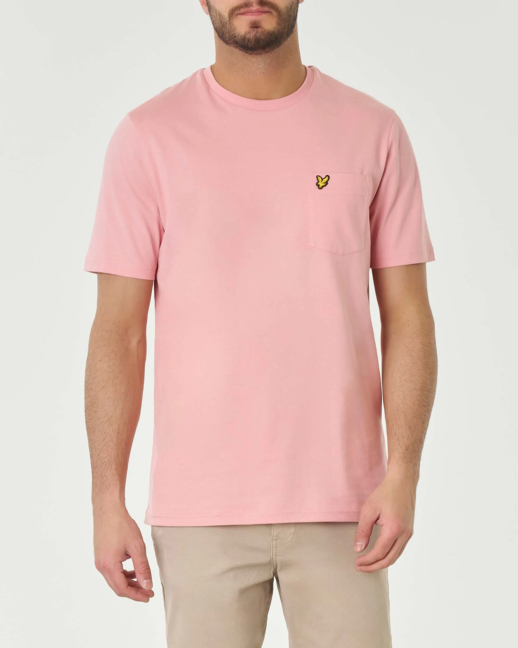 T-shirt rosa mezza manica con taschino e logo aquila ricamata