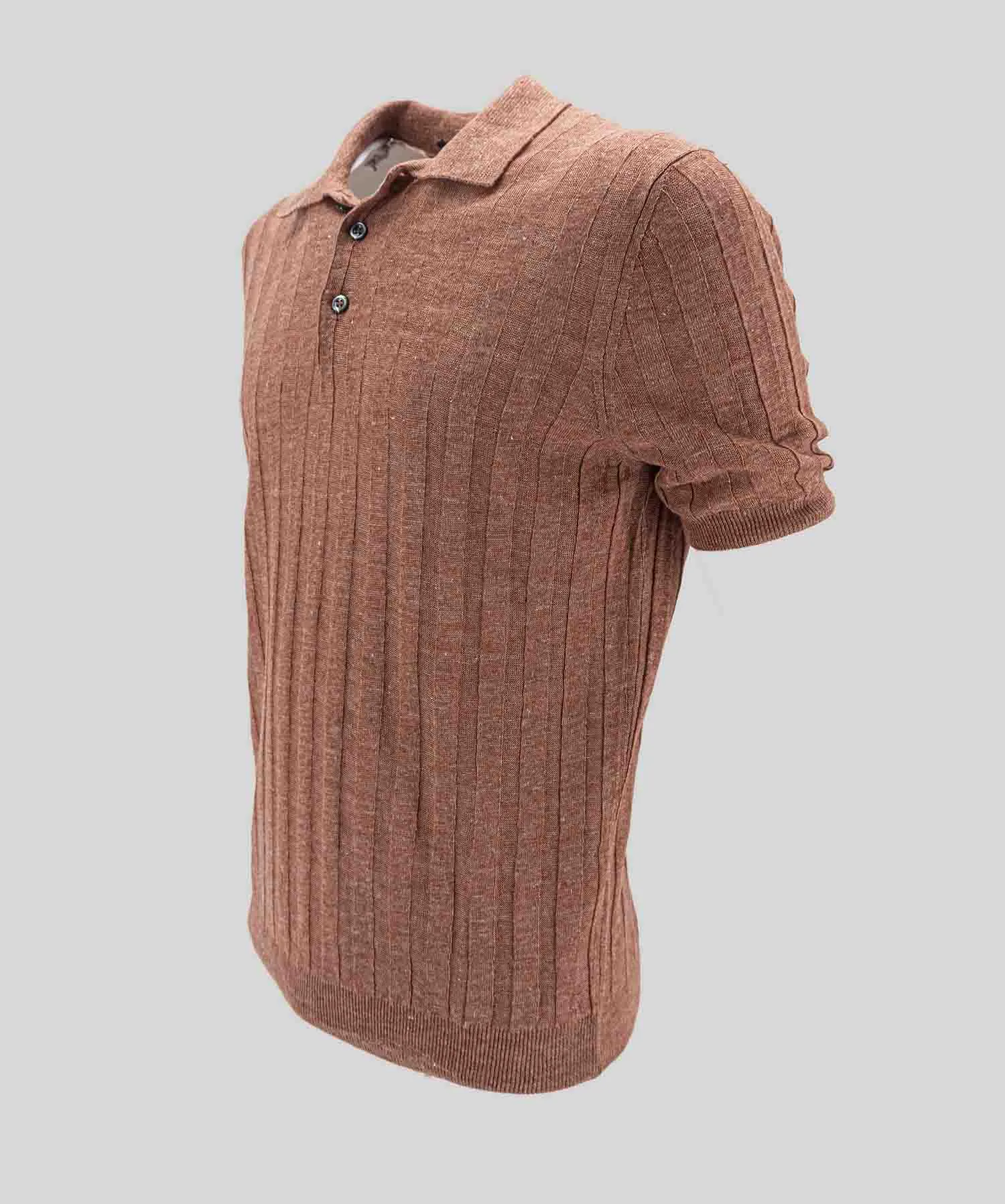 Textured Linen Polo Shirt / Brown