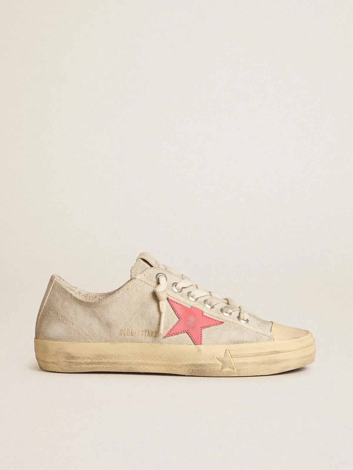 V-Star Donna in canvas grigio chiaro con stella in pelle rossa
